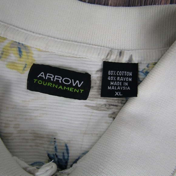 Arrow Polo Shirt Mens XL White Floral Hawaiian Print Short Sleeve Golf Tropical - Picture 2 of 5